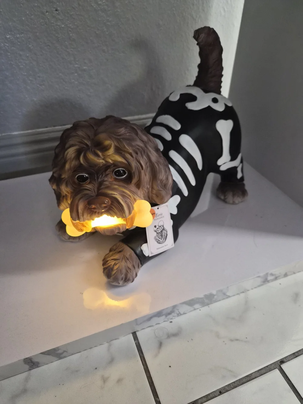 Brown Dog Skeleton LED Halloween Figurine